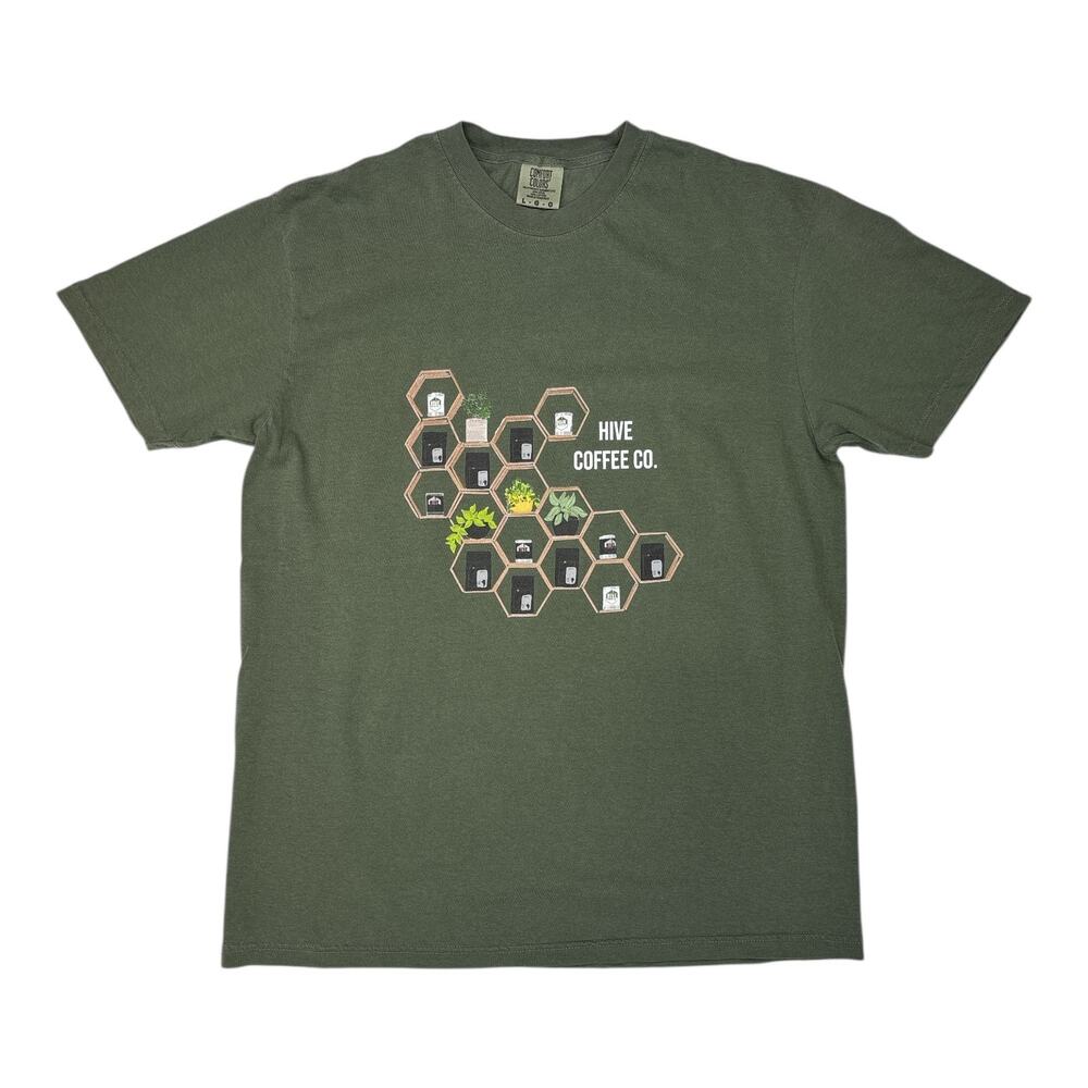Comfort Colors Womens Size L Green Short Sleeve T-shirt Hive Coffee Co.